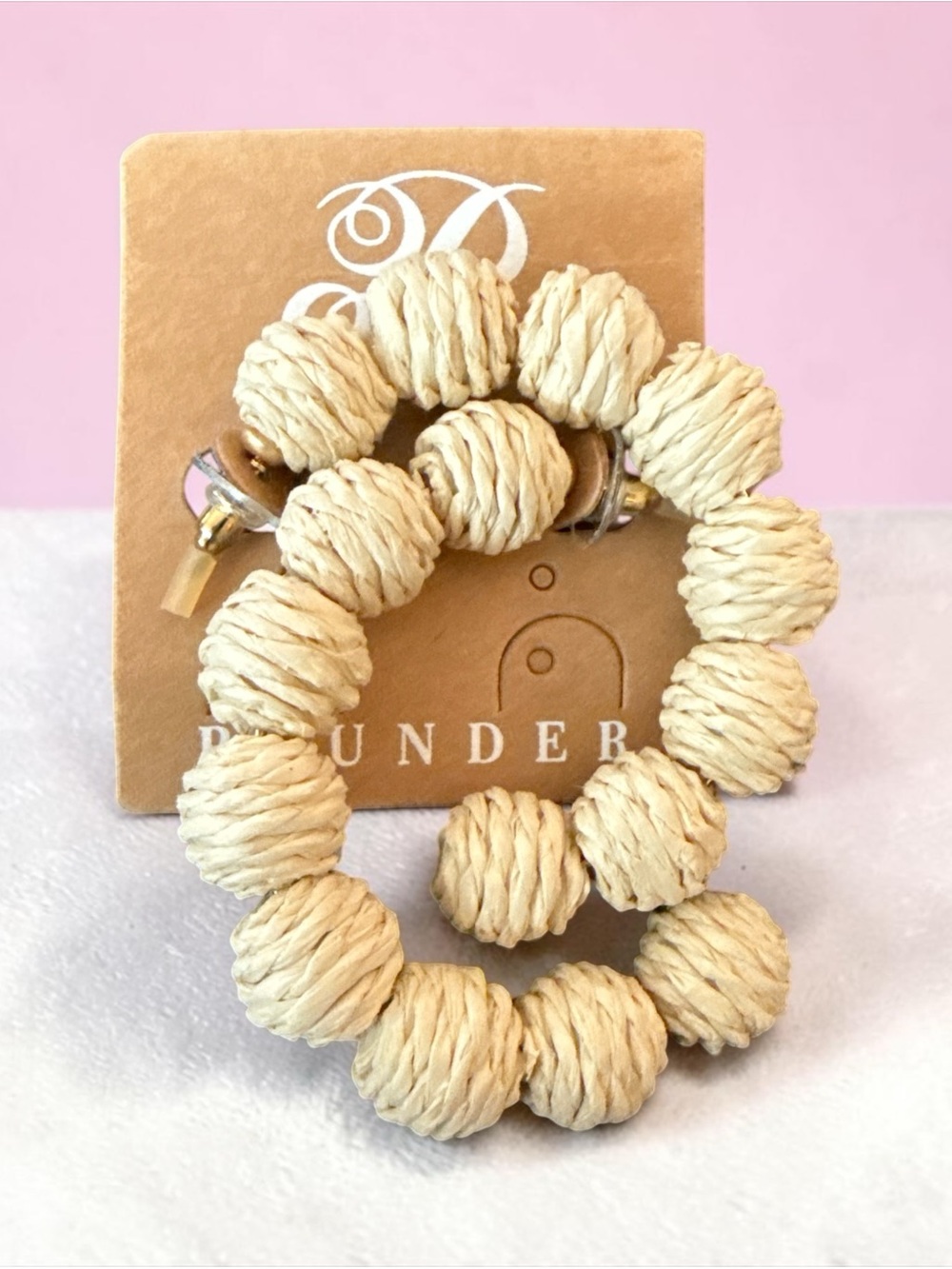 Plunder Cream Twine Bead Hoop Earrings